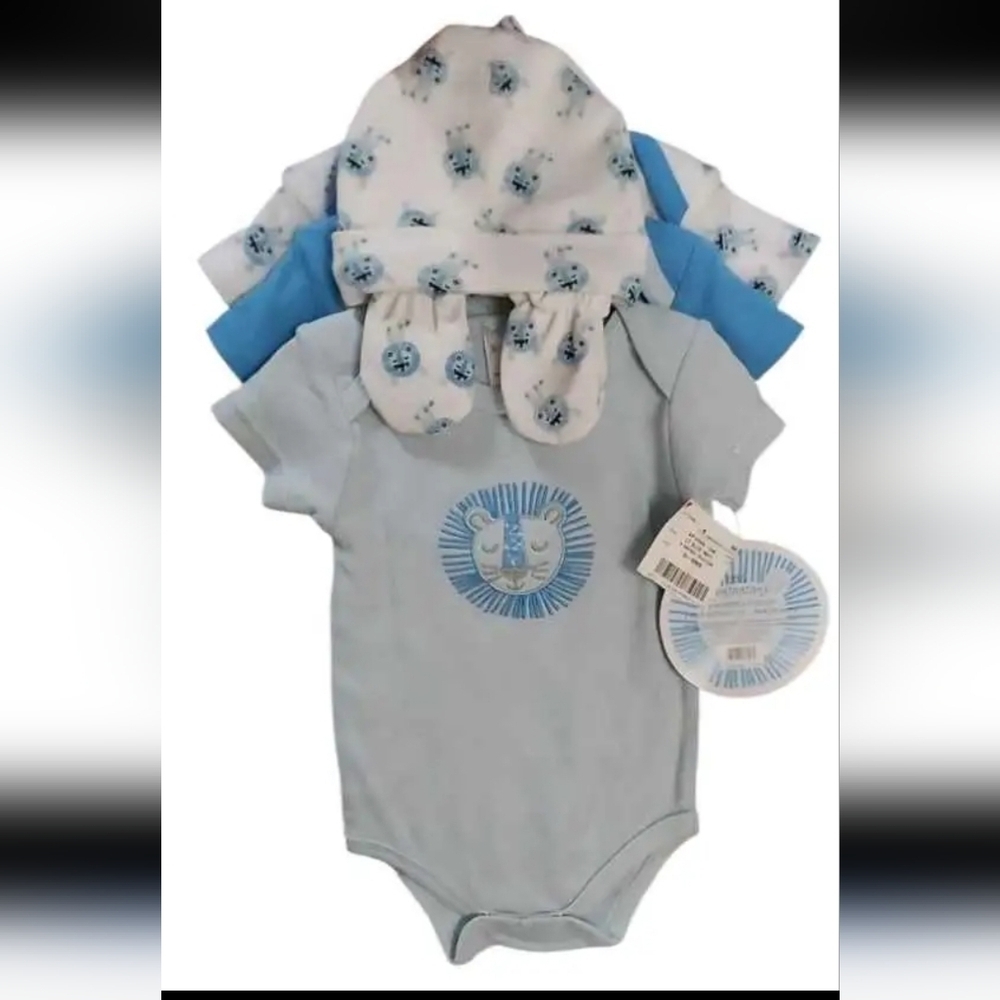 NWT Little Beginnings 5 PC Blue Lion Bodysuit Set ~sz 3-6 MOS